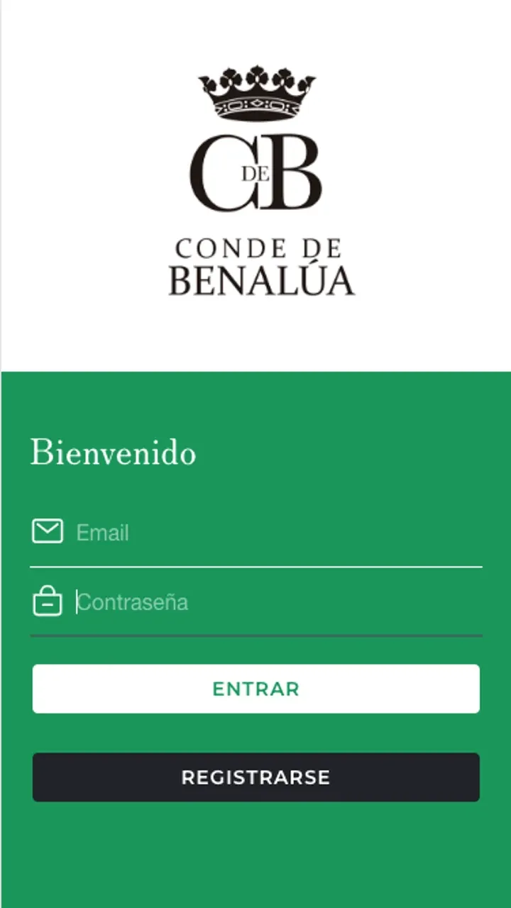 Pantalla de acceso de la app Conde de Benalúa